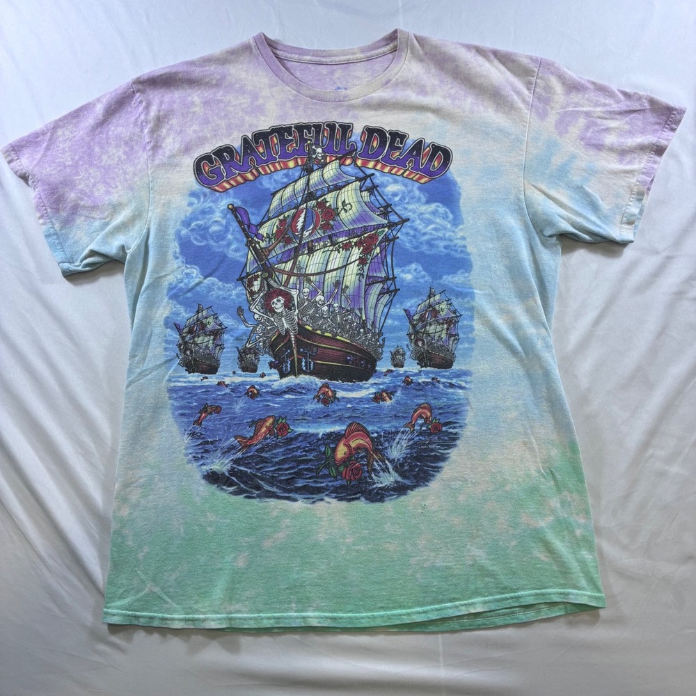 VTG 2001 Grateful Dead Ship of Fools Tie Dye Shirt Liquid Blue Distressed Large - Picture 1 of 8